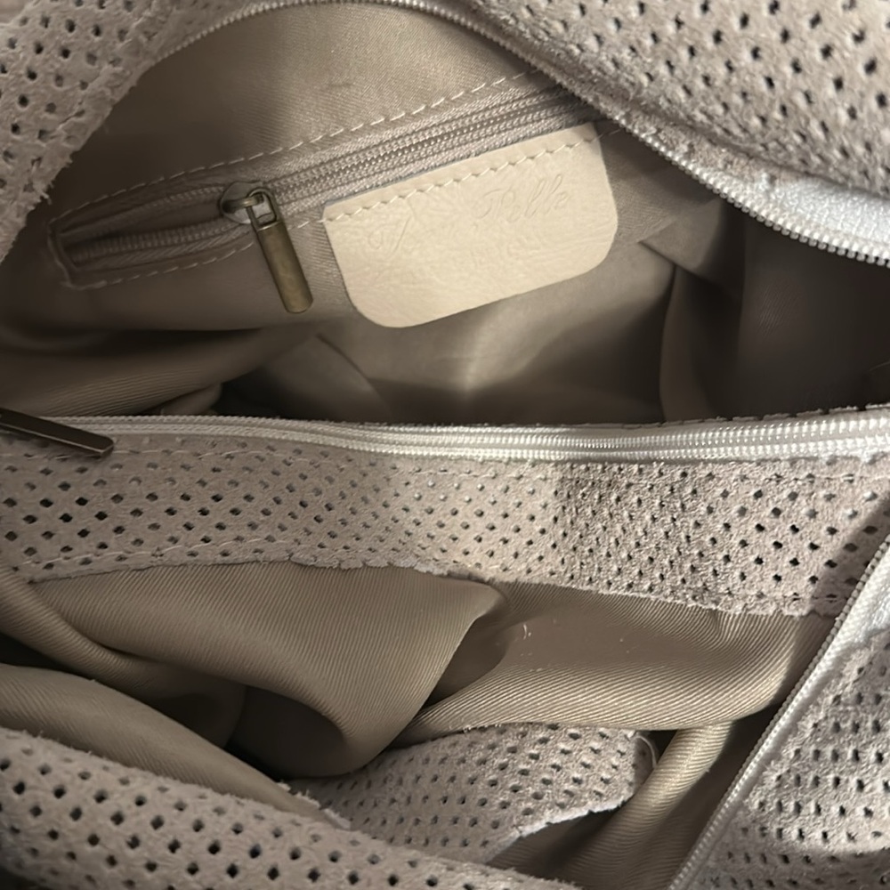 Brand New Vera Pelle Made in Italy taupe Leather Suede Hobo Shoulder Bag - Picture 9 of 16